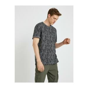 Koton Men's Gray Patterned T-Shirt Cotton Short Sleeve Regular Fit