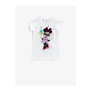 Koton Women's Ecru Minnie Mouse Licensed Cotton Short Sleeve Printed T-Shirt