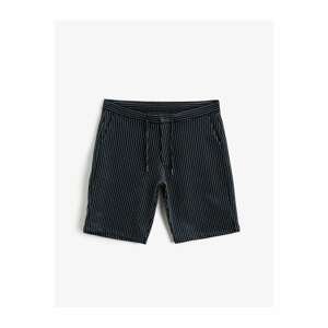 Koton Men's Navy Blue Striped Cotton Waistband Pocket Shorts
