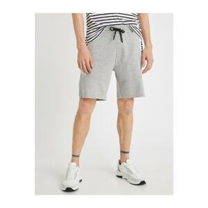 Koton Men's Gray Striped Pocket Belted Shorts