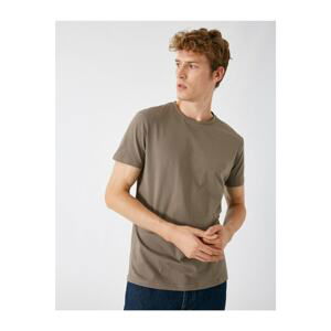 Koton Men's Brown Cotton Crew Neck Short Sleeve T-Shirt