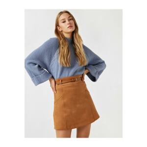 Koton Women's Brown Belted Suede Mini Skirt