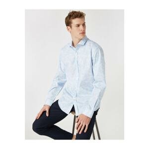 Koton Men's Blue Cotton Classic Collar Long Sleeve Shirt
