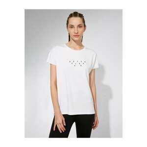 Koton Women's White Crew Neck Short Sleeve Printed T-Shirt