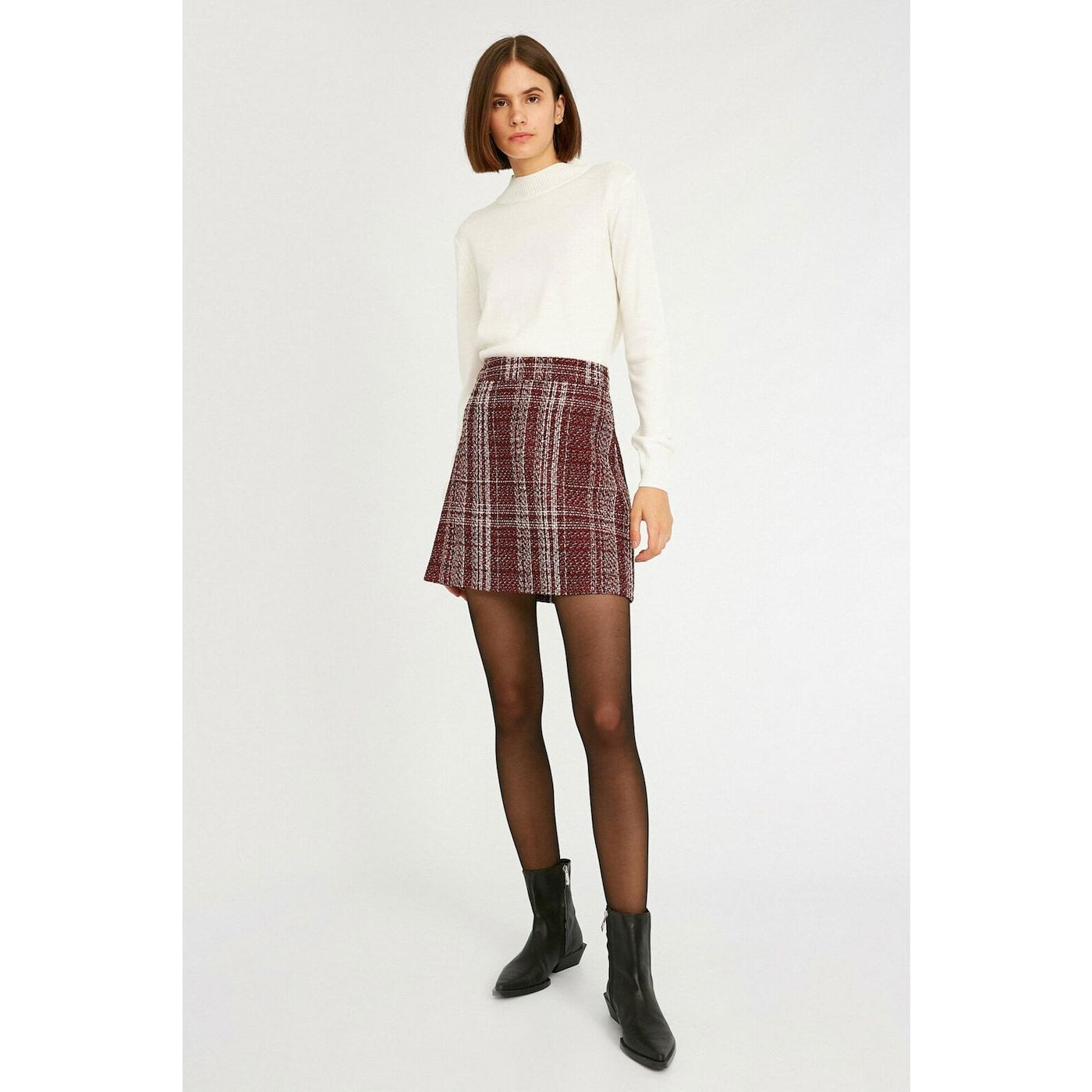Koton Women Burgundy Patterned Skirt