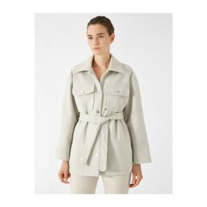 Koton Women's Gray Belt Pocket Detail Bowl Jacket