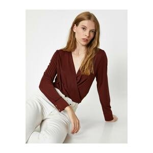 Koton Women's Burgundy Double Breasted Collar Long Sleeve T-shirt