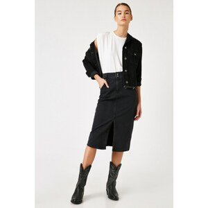Koton Women's Slit Midi Black Denim Skirt 1kak77003od
