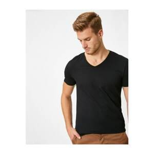 Koton Men's Black Short Sleeve V-Neck Basic T-shirt