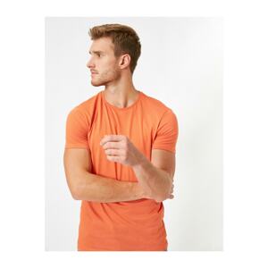 Koton Men's Orange Cotton Crew Neck Short Sleeve T-Shirt