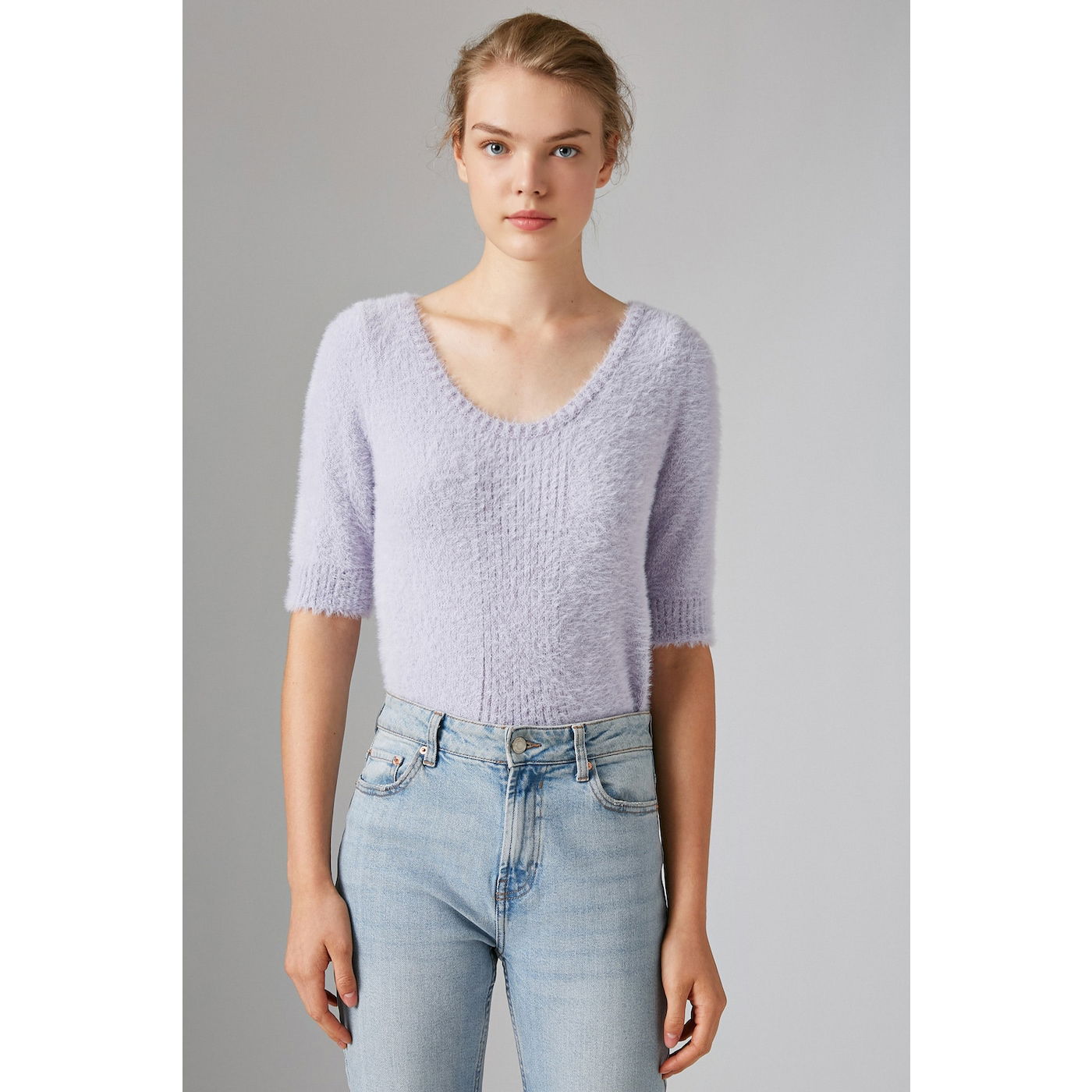 Koton Women's Purple Short Puff Sleeve Sweater