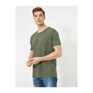 Koton Men's T-shirt Crew Neck Pocket Detailed with Folded Sleeves Slim Fit