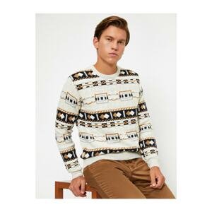 Koton Respect Life - Legislative Respect - Patterned Long Sleeve Crew Neck Slim Knitwear Sweater