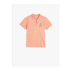 Koton Boy Pink Cotton Short Sleeve Polo Neck Printed T-Shirt