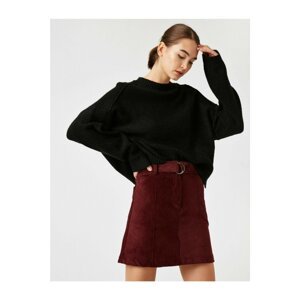 Koton Women's Burgundy Cotton Corduroy Belt Mini Skirt