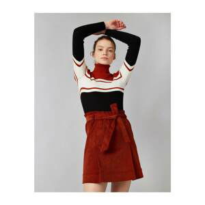 Koton Women's Brown Corduroy Belted Mini Skirt