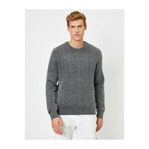 Koton Men's Gray Crew Neck Slim Sweater