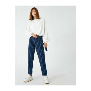 Koton Cotton High Waist Striped Jean