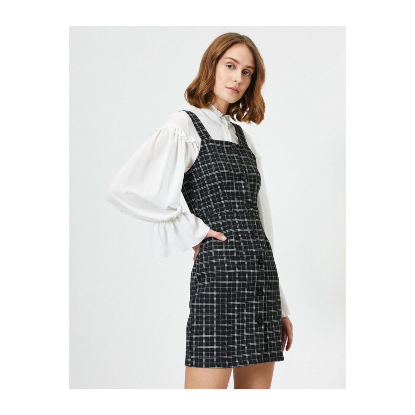 Koton Button Detail Plaid Mini Dress