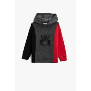 Koton Hooded Color Block Printed Long Sleeve Sweatshirt