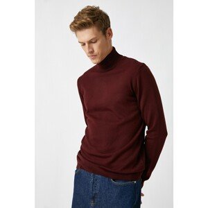 Koton Men's Burgundy Turtleneck Long Sleeve Slim Fit Knitwear Sweater