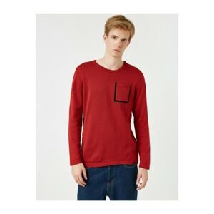 Koton Men's Red Crew Neck Pocket Long Sleeve Sweater