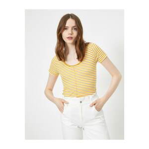 Koton Women's Yellow Striped T-Shirt