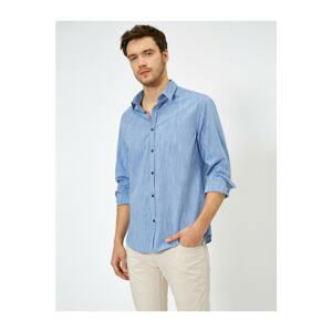 Koton Men's Blue Classic Collar Shirt