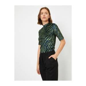 Koton Women's Green Zebra Print Short Sleeve T-shirt