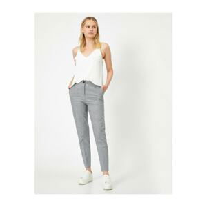 Koton Women's Gray Plaid Slim Fit Trousers