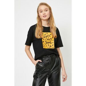 Koton Women Black Printed T-Shirt