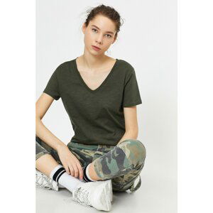 Koton Women's Green V-Neck T-Shirt