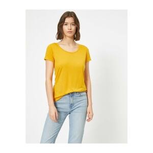 Koton Women's Yellow Hollow Out Collar Standard Fit Basic T-Shirt