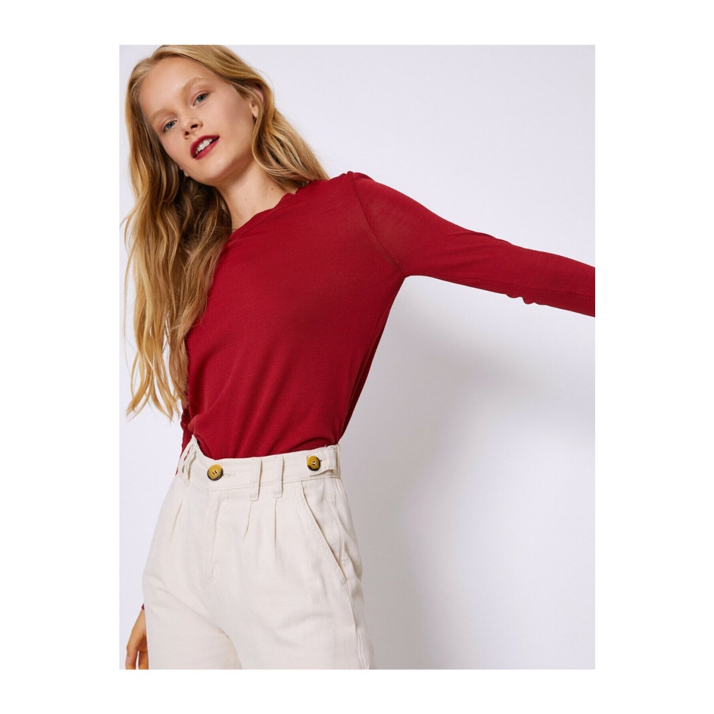Koton Women's Red Long Sleeve Hollow Collar Sweater