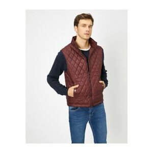 Koton Men's Claret Red Quilted Stand Up Collar Pocketed Vest