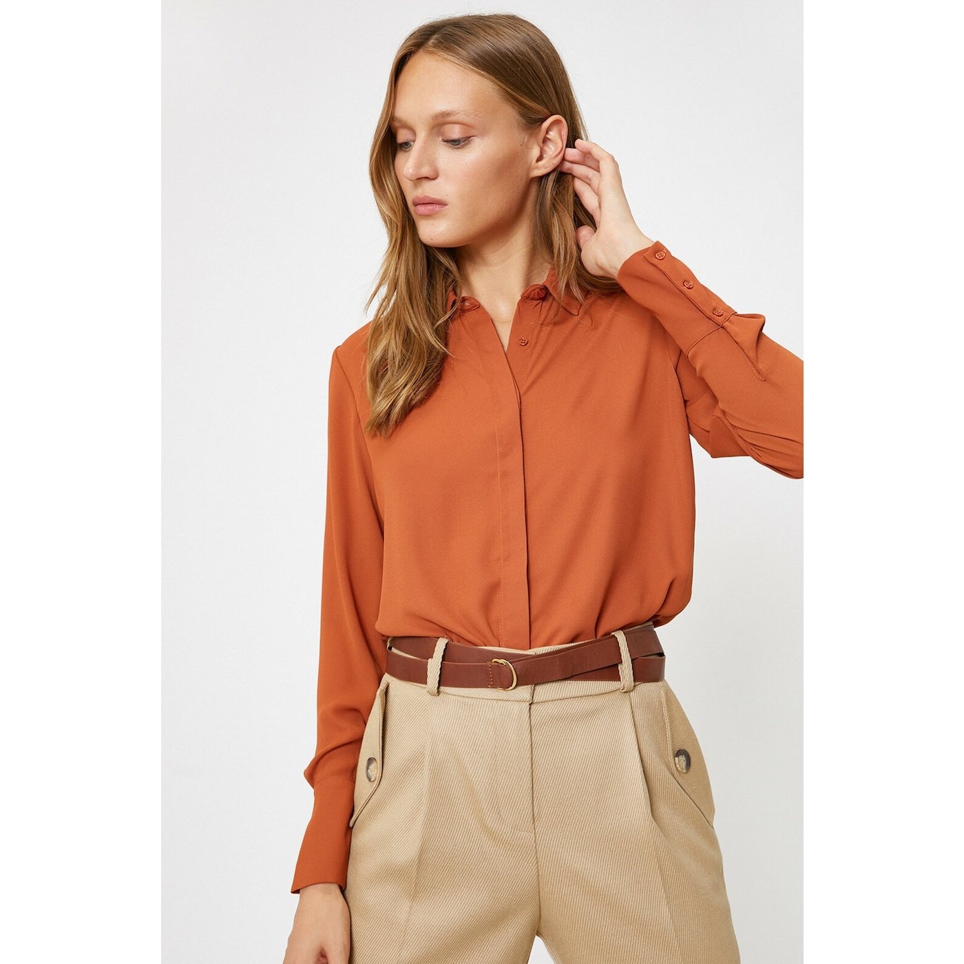 Koton Women Brown Classic Collar Long Sleeve Shirt