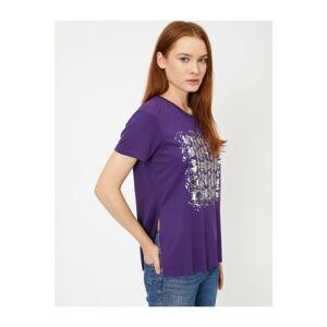 Koton Women's Purple Sequin Detailed T-Shirt