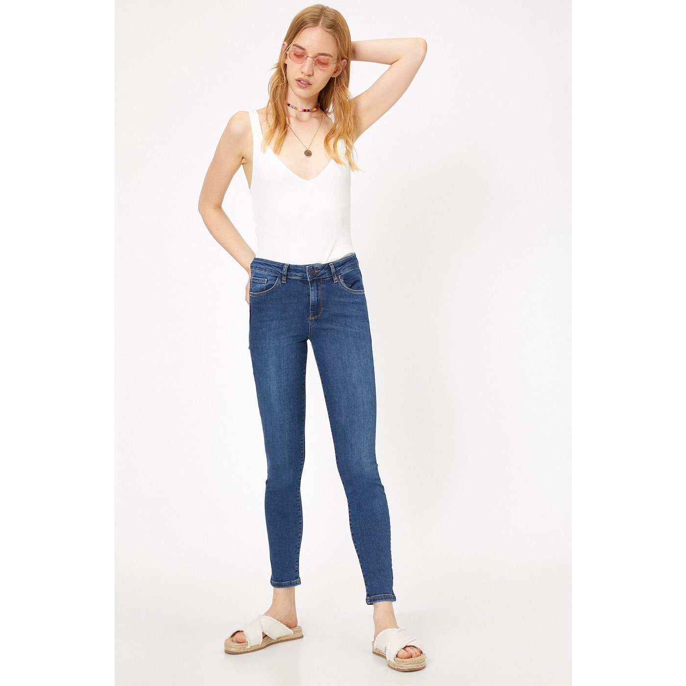 Koton Women's Blue Slim Fit High Waist Skinny Leg Jeans