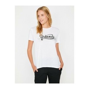 Koton Women's White Letter Printed T-Shirt