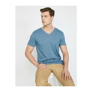 Koton Men's Blue Short Sleeve V-Neck T-Shirt