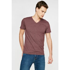 Koton Men's Burgundy Short Sleeve V-Neck T-Shirt