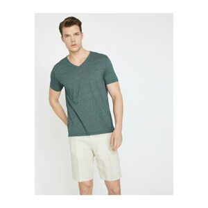 Koton Men's Green Short Sleeve V-Neck T-Shirt