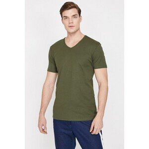 Koton Men's Green V Neck Short Sleeve Relaxed Fit T-Shirt