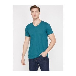 Koton Men's Green Short Sleeve V-Neck T-Shirt
