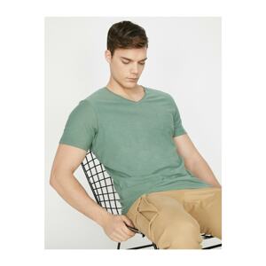 Koton Men's Green V-Neck T-Shirt