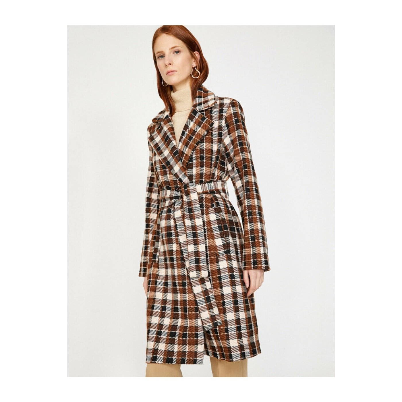 Koton Women's Brown Checkered Coat