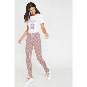 Koton Women's Red Normal Waist Slim Fit Striped Trousers