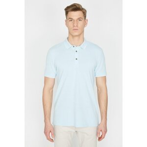 Koton Men's Blue Short Sleeve Button Detailed T-Shirt