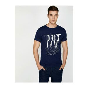 Koton Men's Navy Blue Written Printed T-Shirt