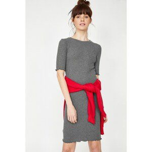 Koton Women's Gray Crew Neck Short Sleeve Midi Dress